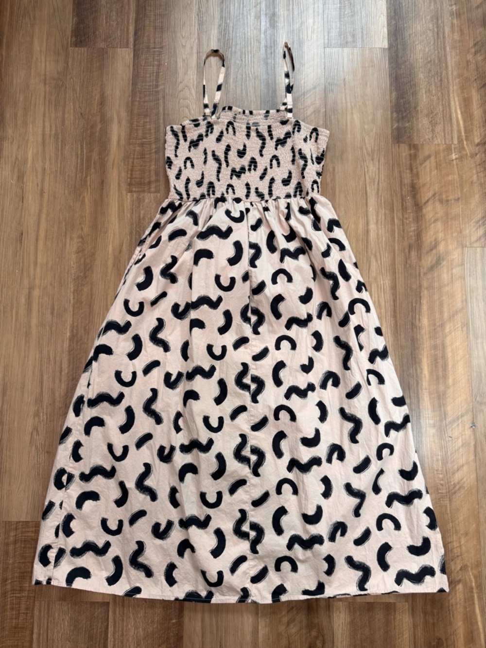 a new day Women’s 100% Cotton Midi Dress Tan with Black Brushstroke Design, M - Picture 2 of 10